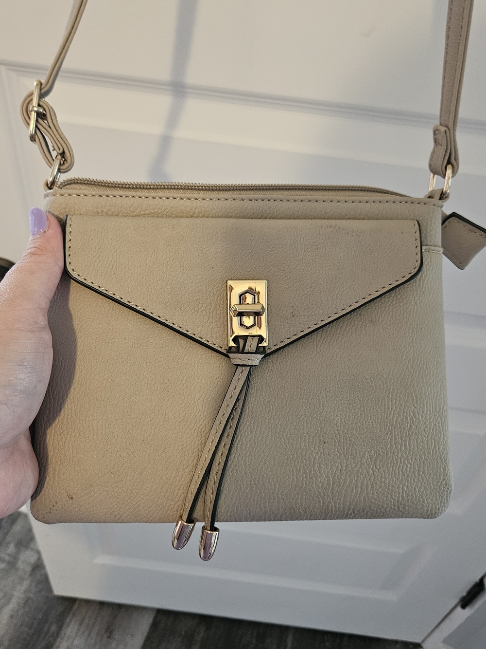 Beige Crossbody Shoulder Bag with Gold Hardware